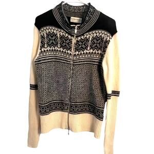 Fair Isle Cardigan Sweater Womens size S full Zip Snowflake Lambswool Angora NWT
